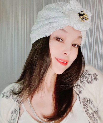 White Pearl Knit Turban Headwrap with Floral Embellishment